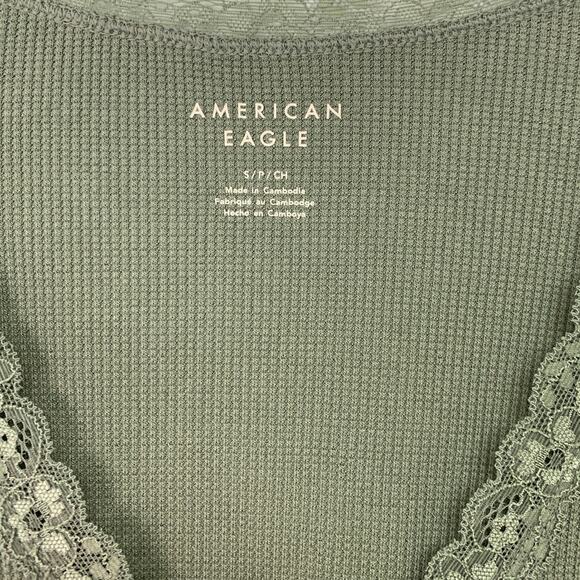 New American Eagle Womens Small Long Sleeve Waffled Lace Snap Closure Bodysuit - Picture 2 of 5